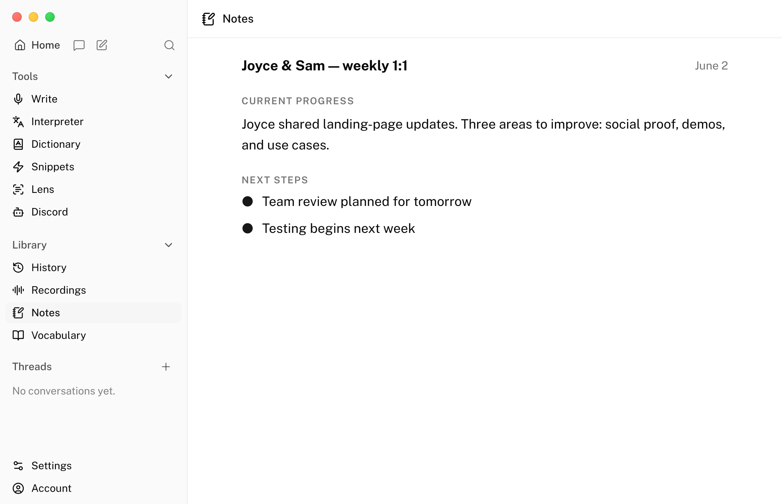 Sona notes screen